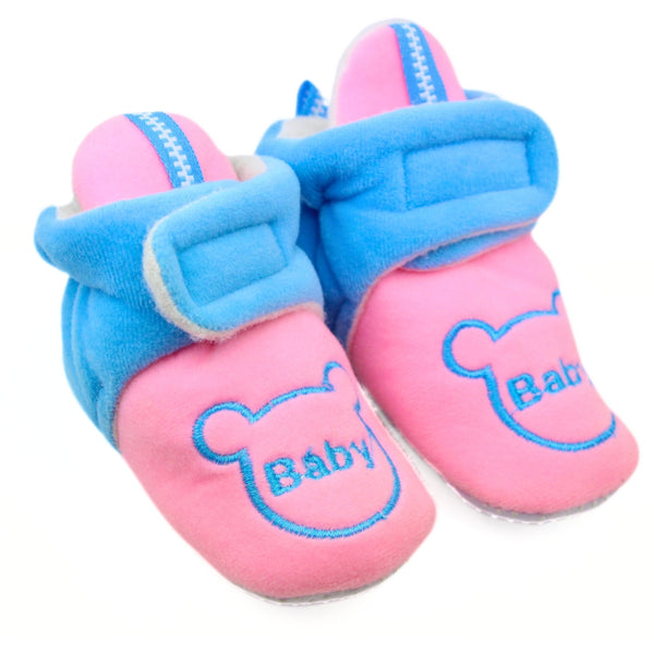 Baby Unisex Animal Printed Velvet Pink,Blue Velcro Shoes-BT3470