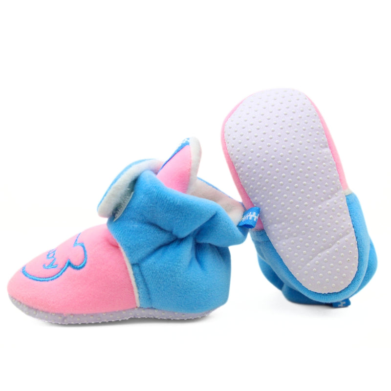 Baby Unisex Animal Printed Velvet Pink,Blue Velcro Shoes-BT3470