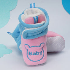 Baby Unisex Animal Printed Velvet Pink,Blue Velcro Shoes-BT3470