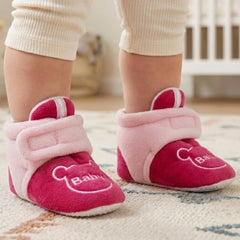 Baby Unisex Animal Printed Velvet Pink Velcro Shoes-BT3472
