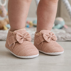 Baby Unisex Partywear Cotton Shiny Bow Shoes Booties (Brown)-BT3888