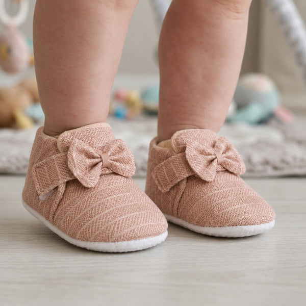 Baby Unisex Partywear Cotton Shiny Bow Shoes Booties (Brown)-BT3888