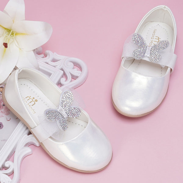 Neska Moda Synthetic Leather Ballerinas for Girls (White)
