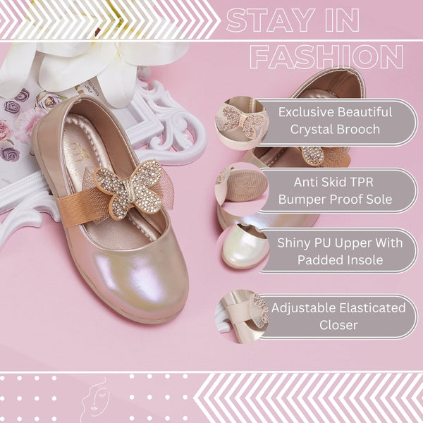 Neska Moda Synthetic Leather Ballerinas for Girls (Gold)