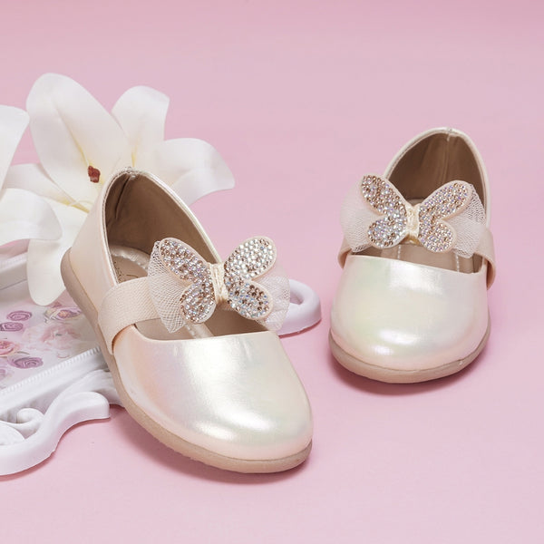 Neska Moda Synthetic Leather Ballerinas for Girls (Beige)