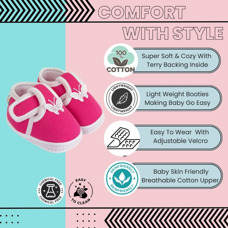 Neska Moda 6 To 12 Months Baby Boys & Girls Cotton Butterfly Velcro Booties