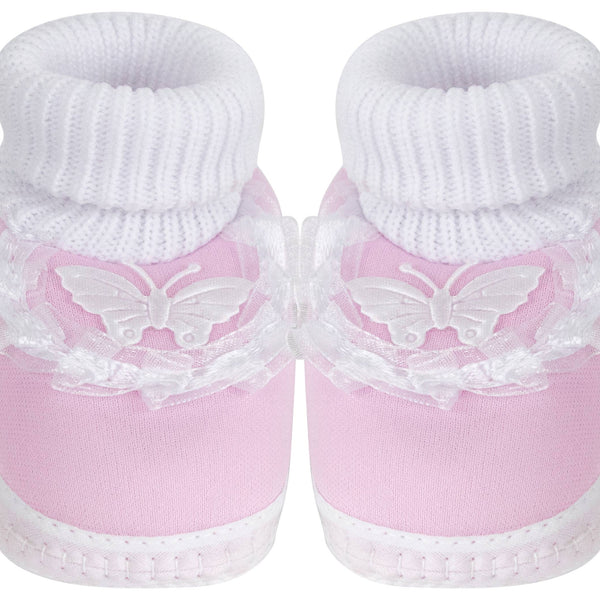 6 To 12 Months Baby Boys & Girls Cute Cotton Pre-Walker Butterfly Frill Booties (Pink)-BT40