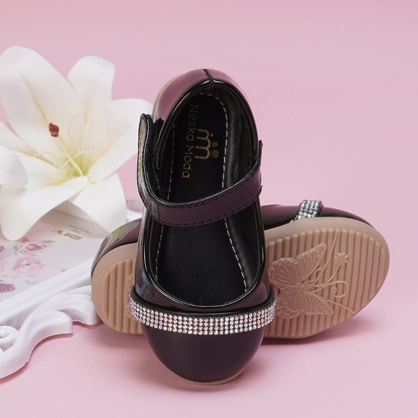 Neska Moda Synthetic Leather Ballerinas for Baby Girls (Black)