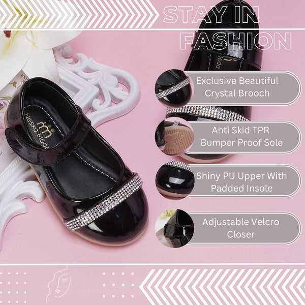 Neska Moda Synthetic Leather Ballerinas for Baby Girls (Black)
