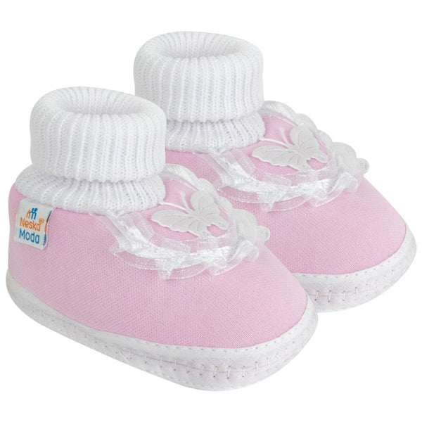 6 To 12 Months Baby Boys & Girls Cute Cotton Pre-Walker Butterfly Frill Booties (Pink)-BT40