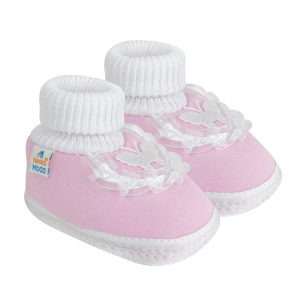 6 To 12 Months Baby Boys & Girls Cute Cotton Pre-Walker Butterfly Frill Booties (Pink)-BT40