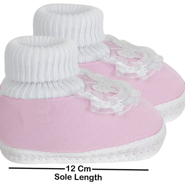 6 To 12 Months Baby Boys & Girls Cute Cotton Pre-Walker Butterfly Frill Booties (Pink)-BT40