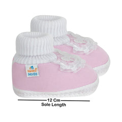 6 To 12 Months Baby Boys & Girls Cute Cotton Pre-Walker Butterfly Frill Booties (Pink)-BT40