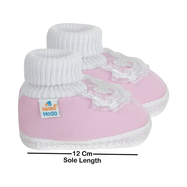 6 To 12 Months Baby Boys & Girls Cute Cotton Pre-Walker Butterfly Frill Booties (Pink)-BT40