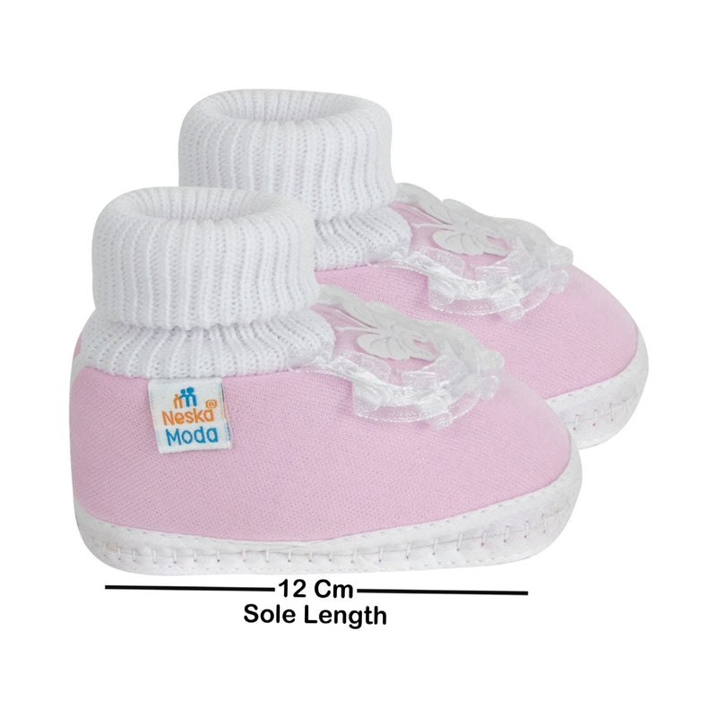 6 To 12 Months Baby Boys & Girls Cute Cotton Pre-Walker Butterfly Frill Booties (Pink)-BT40