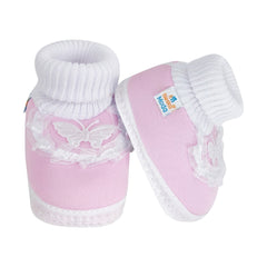 6 To 12 Months Baby Boys & Girls Cute Cotton Pre-Walker Butterfly Frill Booties (Pink)-BT40