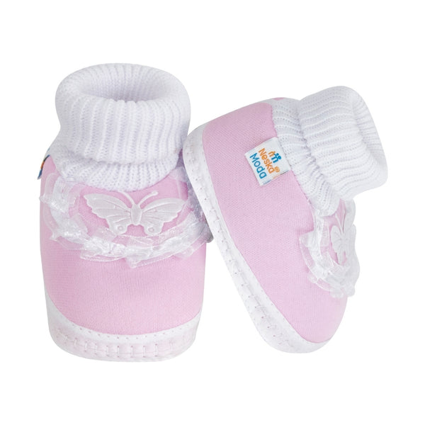 6 To 12 Months Baby Boys & Girls Cute Cotton Pre-Walker Butterfly Frill Booties (Pink)-BT40