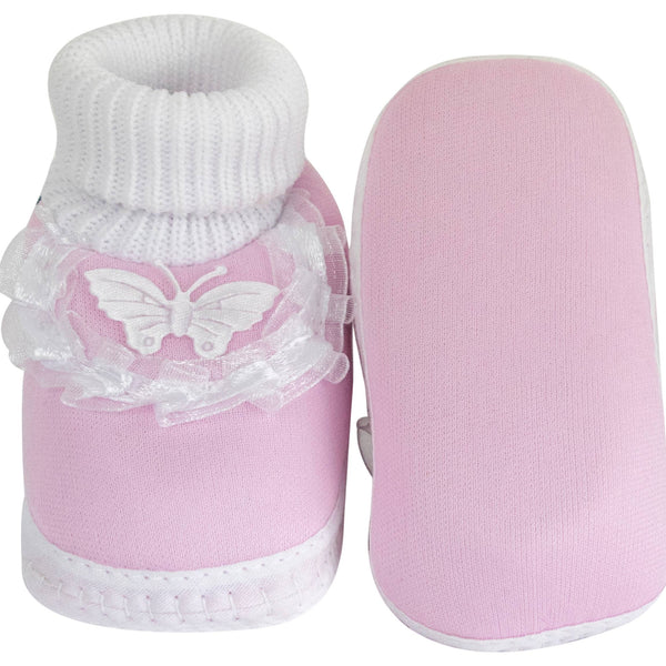 6 To 12 Months Baby Boys & Girls Cute Cotton Pre-Walker Butterfly Frill Booties (Pink)-BT40