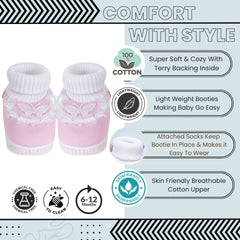 6 To 12 Months Baby Boys & Girls Cute Cotton Pre-Walker Butterfly Frill Booties (Pink)-BT40
