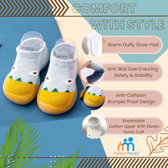 Baby Unisex Anti-Skid Silicon Sole Grip Bumper Socks Booties (Blue)-BT4159