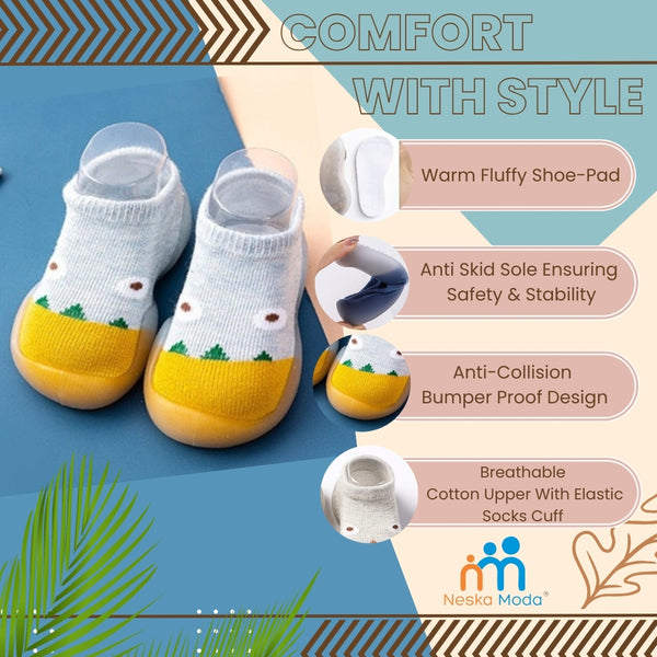 Baby Unisex Anti-Skid Silicon Sole Grip Bumper Socks Booties (Blue)-BT4159