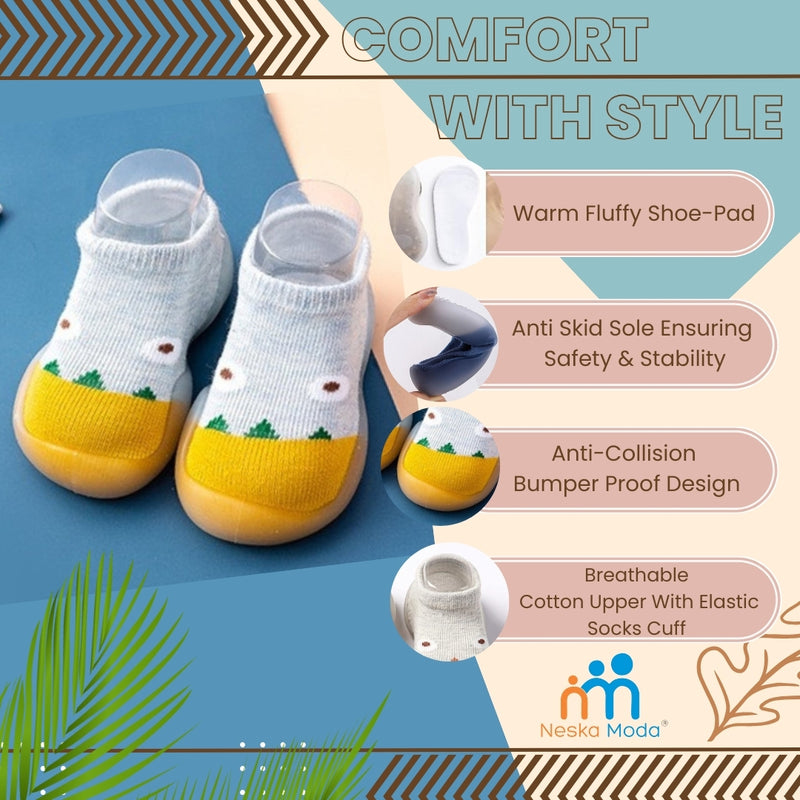 Baby Unisex Anti-Skid Silicon Sole Grip Bumper Socks Booties (Blue)-BT4159