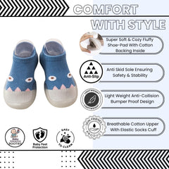 Baby Unisex Anti-Skid Silicon Sole Grip Bumper Socks Booties (Blue,Grey)-BT4160