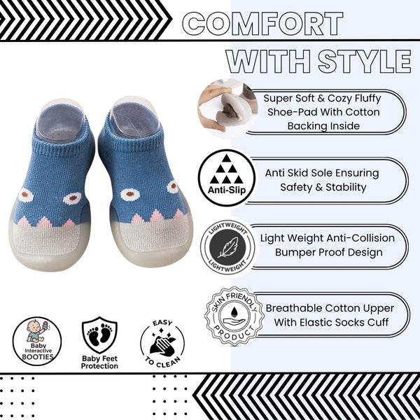 Baby Unisex Anti-Skid Silicon Sole Grip Bumper Socks Booties (Blue,Grey)-BT4160