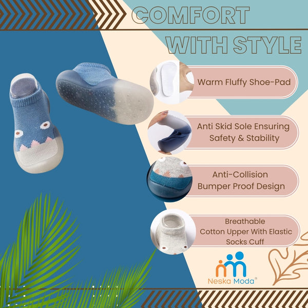 Baby Unisex Anti-Skid Silicon Sole Grip Bumper Socks Booties (Blue,Grey)-BT4161