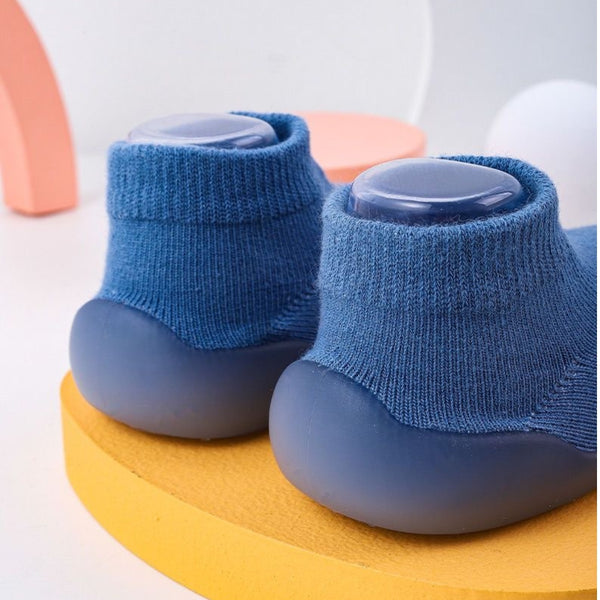 Baby Unisex Anti-Skid Silicon Sole Grip Bumper Socks Booties (Blue,Grey)-BT4161
