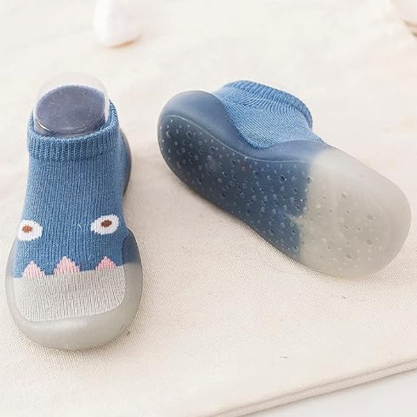 Baby Unisex Anti-Skid Silicon Sole Grip Bumper Socks Booties (Blue,Grey)-BT4161