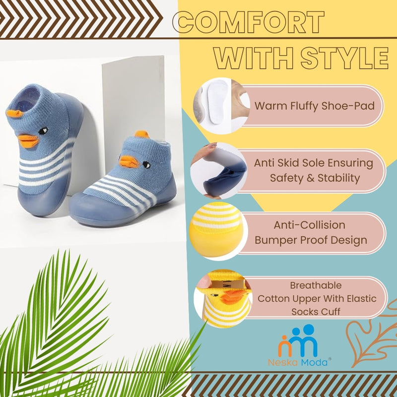 Baby Unisex Anti-Skid Silicon Sole Grip Bumper Socks Booties (Blue)-BT4165