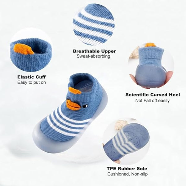 Baby Unisex Anti-Skid Silicon Sole Grip Bumper Socks Booties (Blue)-BT4165