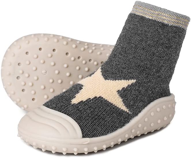 Baby Unisex Anti-Skid Silicon Sole Grip Bumper Socks Booties (Grey)-BT4185