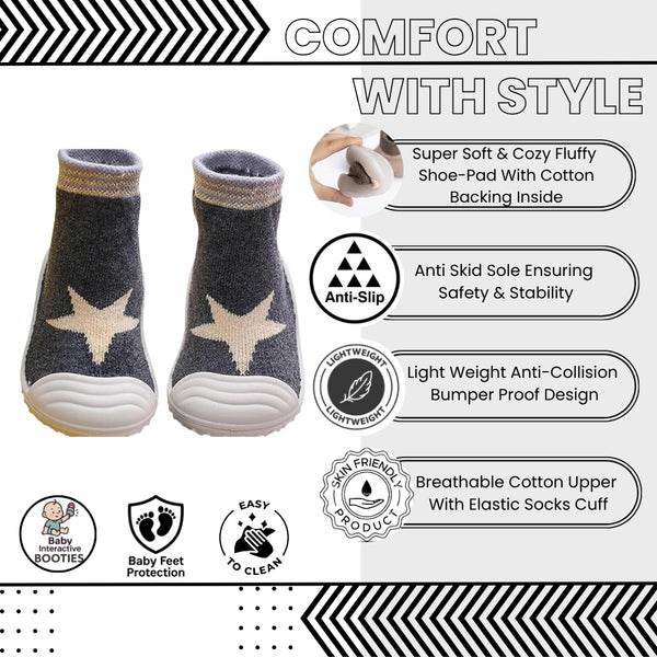 Baby Unisex Anti-Skid Silicon Sole Grip Bumper Socks Booties (Grey)-BT4186