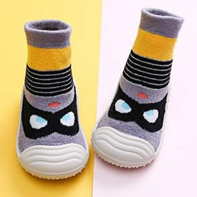 Baby Unisex Anti-Skid Silicon Sole Grip Bumper Socks Booties (Grey,Black)-BT4188