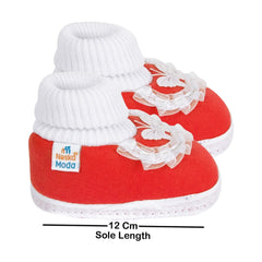 6 To 12 Months Baby Girls & Baby Boys Soft Cotton Cute Butterfly Frill Booties (Red)-BT41