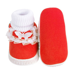 6 To 12 Months Baby Girls & Baby Boys Soft Cotton Cute Butterfly Frill Booties (Red)-BT41