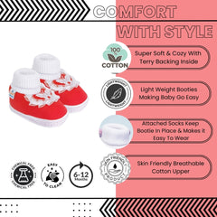 6 To 12 Months Baby Girls & Baby Boys Soft Cotton Cute Butterfly Frill Booties (Red)-BT41