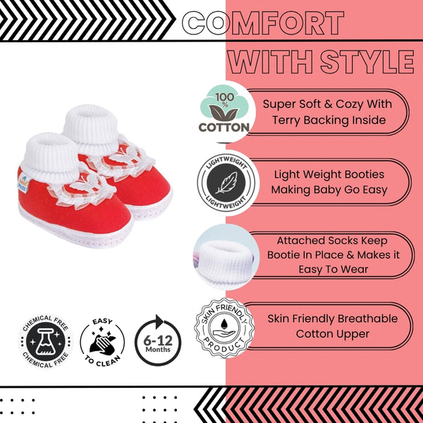 6 To 12 Months Baby Girls & Baby Boys Soft Cotton Cute Butterfly Frill Booties (Red)-BT41
