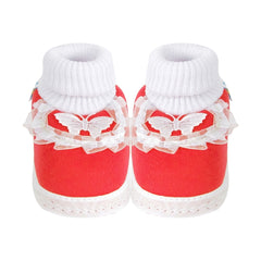 6 To 12 Months Baby Girls & Baby Boys Soft Cotton Cute Butterfly Frill Booties (Red)-BT41