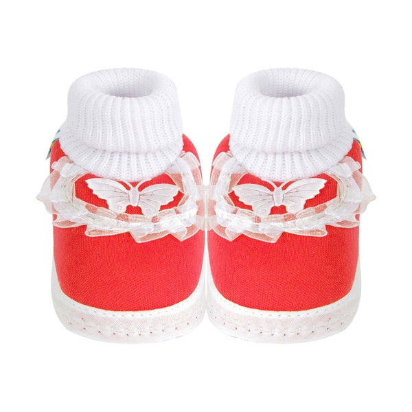 6 To 12 Months Baby Girls & Baby Boys Soft Cotton Cute Butterfly Frill Booties (Red)-BT41