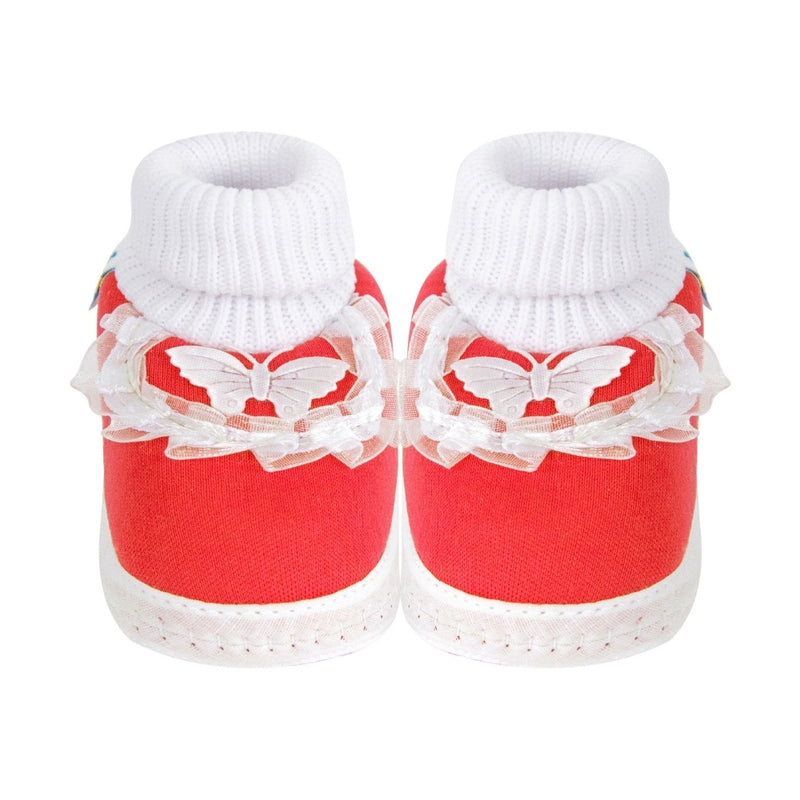 6 To 12 Months Baby Girls & Baby Boys Soft Cotton Cute Butterfly Frill Booties (Red)-BT41
