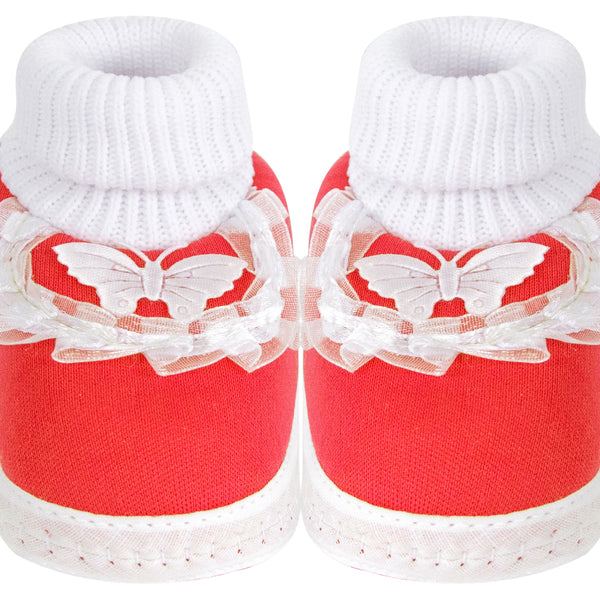6 To 12 Months Baby Girls & Baby Boys Soft Cotton Cute Butterfly Frill Booties (Red)-BT41