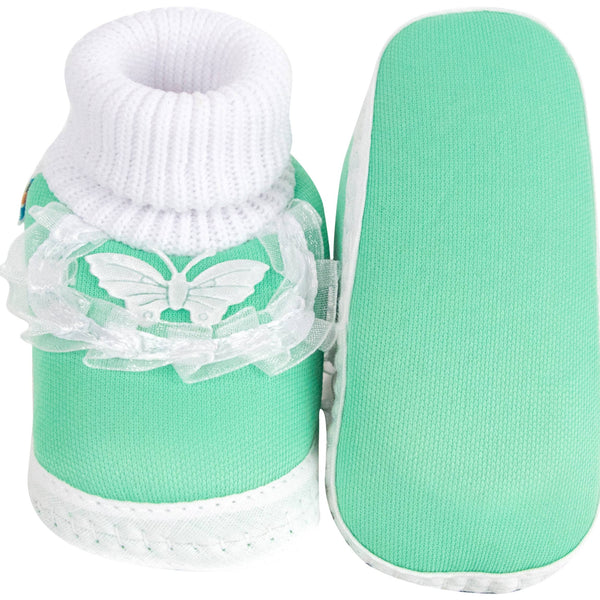6 To 12 Month Baby Boys & Girls Cotton Pre-Walker Butterfly Frill Booties (Green)-BT42