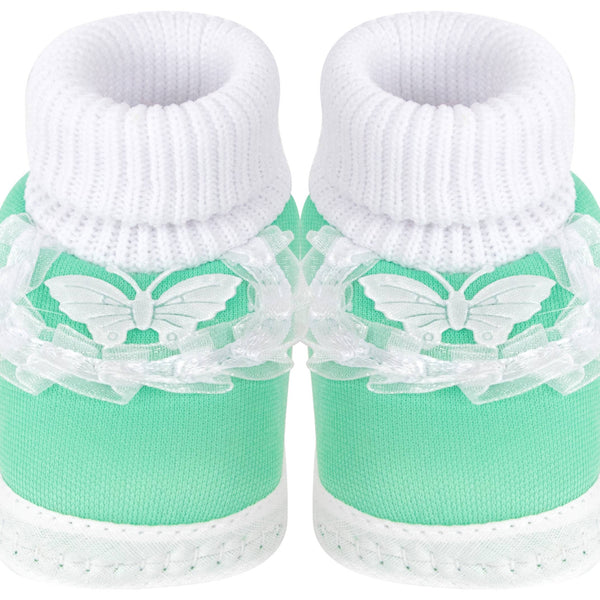 6 To 12 Month Baby Boys & Girls Cotton Pre-Walker Butterfly Frill Booties (Green)-BT42