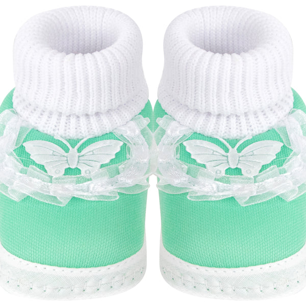 6 To 12 Month Baby Boys & Girls Cotton Pre-Walker Butterfly Frill Booties (Green)-BT42