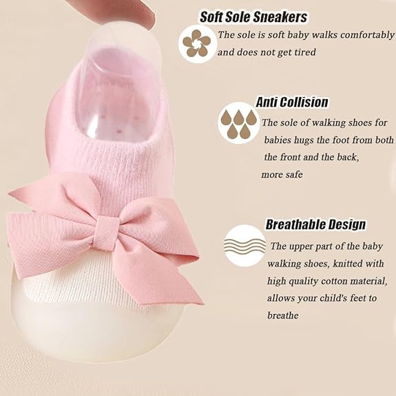 Baby Unisex Anti-Skid Silicon Sole Grip Bumper Socks Booties (Pink)-BT4254
