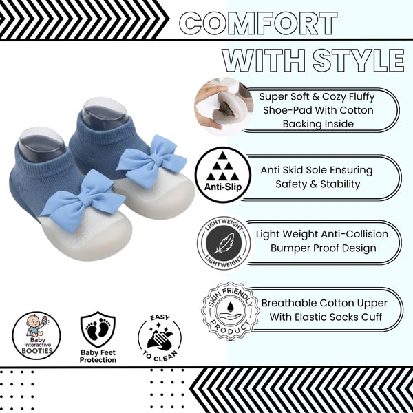 Baby Unisex Anti-Skid Silicon Sole Grip Bumper Socks Booties (Blue)-BT4261