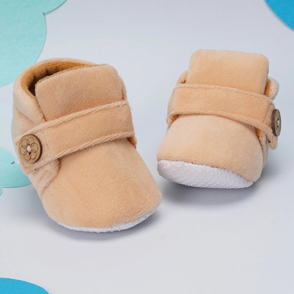 Baby Unisex Velvet Velcro Booties (Beige)-BT4266